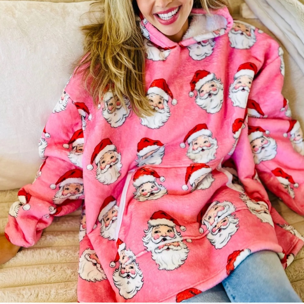 Simply Southern Santa Holiday Hoodie Poncho Pullover Fluffies Sherpa Lined NEW